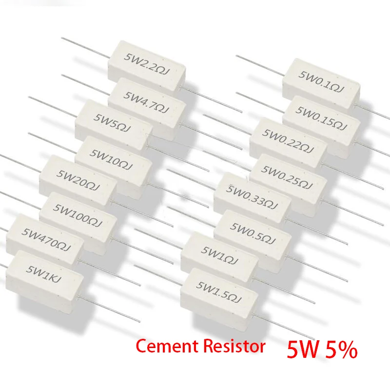 kf-H5b981dcf98b94cb2946ddfd59080cee5G-10pcs-5W-5-Cement-Resistor-Power-Resistance-0-1-10K-0-1R-0-5R-1R-10R.webp 5W 5% Cement Resistor Power Resistance 0.1 ~ 10K 0.1R 0.5R 1R 10R 100R 0.22 0.33 0.5 1 2 5 8 10 15 20 25 30 100 1K 10K ohm - Image 1