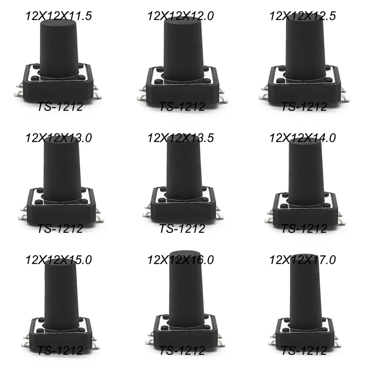 12X12 H=11.5/12/12.513/13.5/14/15/16/17MM 4PIN DIP SMT Momentary Tactile Tact Switch Push Button Key Button Black - Image 3