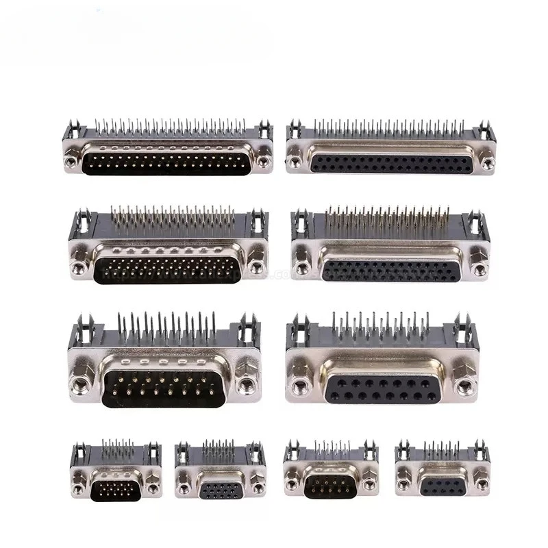kf-S13a335d335054f45843406b79ecb7720a-5PCS-DR9-DR15-DR25-DR37-Hole-Pin-Female-Male-Right-Angle-Welded-D-sub-Connector-RS232.webp DR9 DR15 DR25 DR37 Hole/Pin Female Male Right Angle Welded D-sub Connector RS232 Serial Port Adapter DB9 9/15/25/37 Pin - Image 1