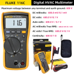 Fluke 115/116/117 digital multimeter, non-contact AC/DC millivolt, voltage, current, resistance, diode detection tools - Image 2