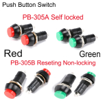 12mm PB-305A Self Locking PB-305B Self Reseting Non-locking 2Pins Push Button Switch 250V/3A Round Switch Red Green