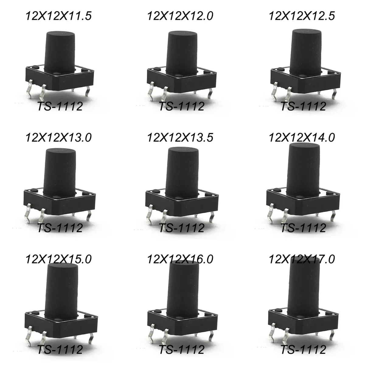 12X12 H=11.5/12/12.513/13.5/14/15/16/17MM 4PIN DIP SMT Momentary Tactile Tact Switch Push Button Key Button Black - Image 2