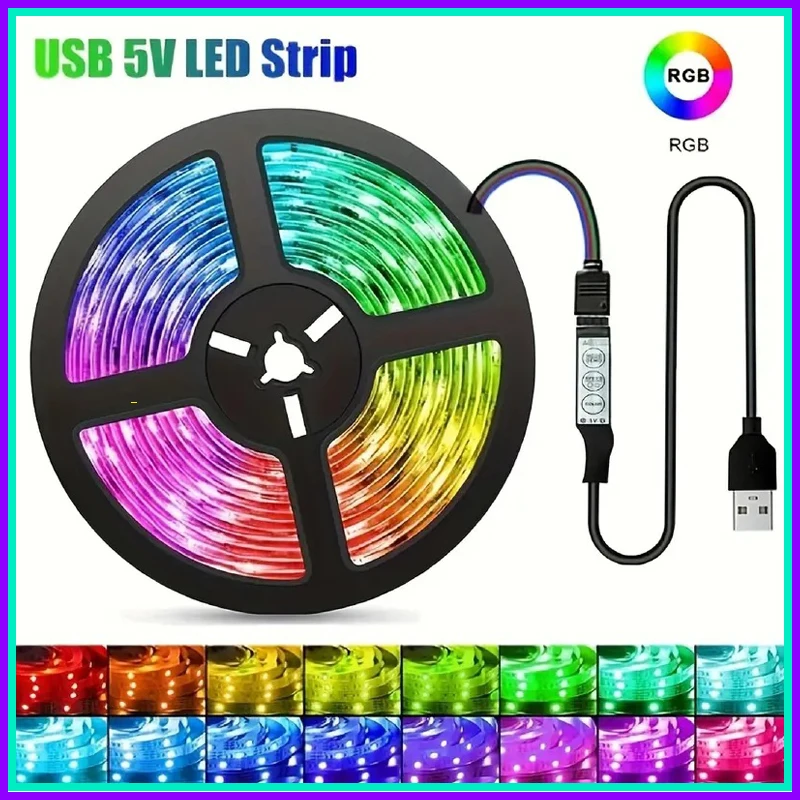 kf-S736b9488657b4243a13c92010a42c75ew-Bluetooth-Set-LED-Light-Strip-USB-5V-Lampu-LED-Bilik-Tidur-5050-RGB-LED-Strip-Light.webp LED Light Strip USB 5V5050 RGB LED Strip Light TV backlight Multi Color - Image 1