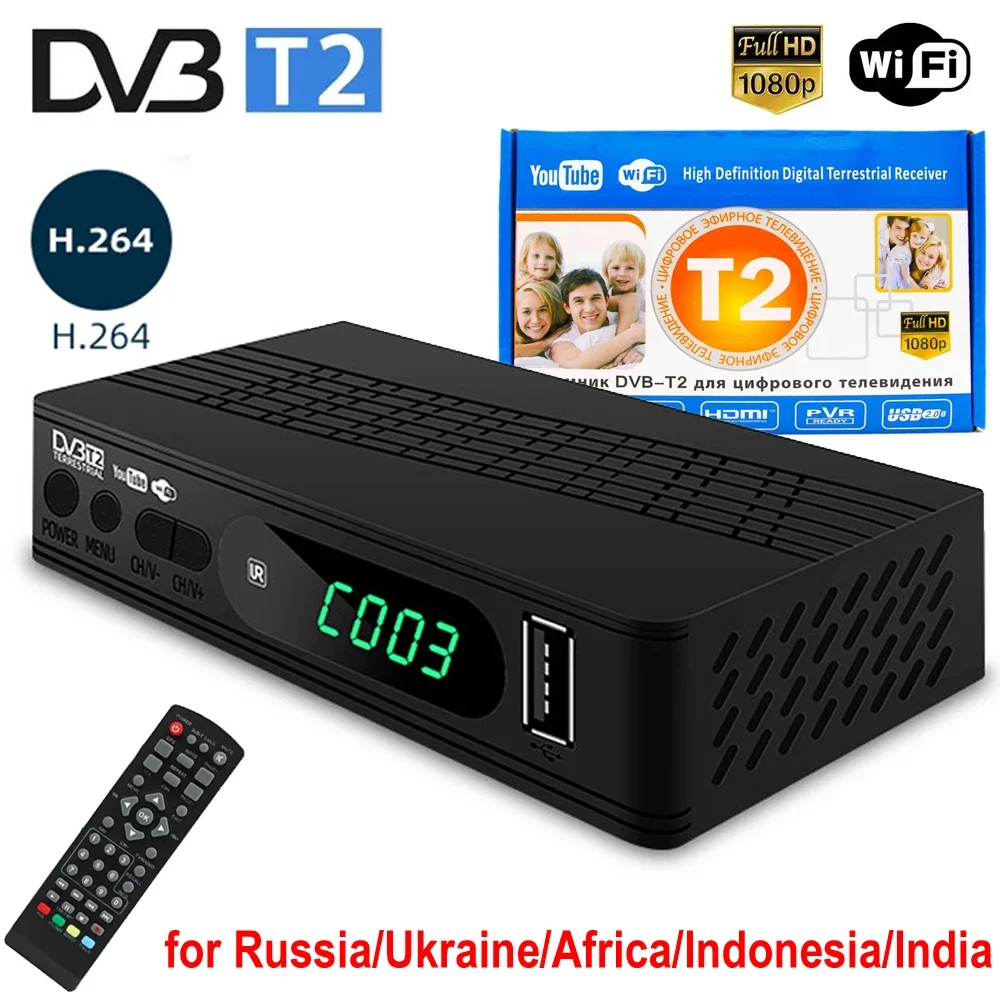 kf-S881c073b6e5947de9b05164d4c8186a2j-DVB-T2-1080-HD-TV-Tuner-Terrestrial-Receiver-with-Adapter-Supports-H-264-MPEG4-Decod-for.webp DVB-T2 1080 HD TV Tuner Terrestrial Receiver with Adapter Supports H.264/MPEG4 Decod for Russia/Ukraine/Africa/Indonesia/India - Image 1