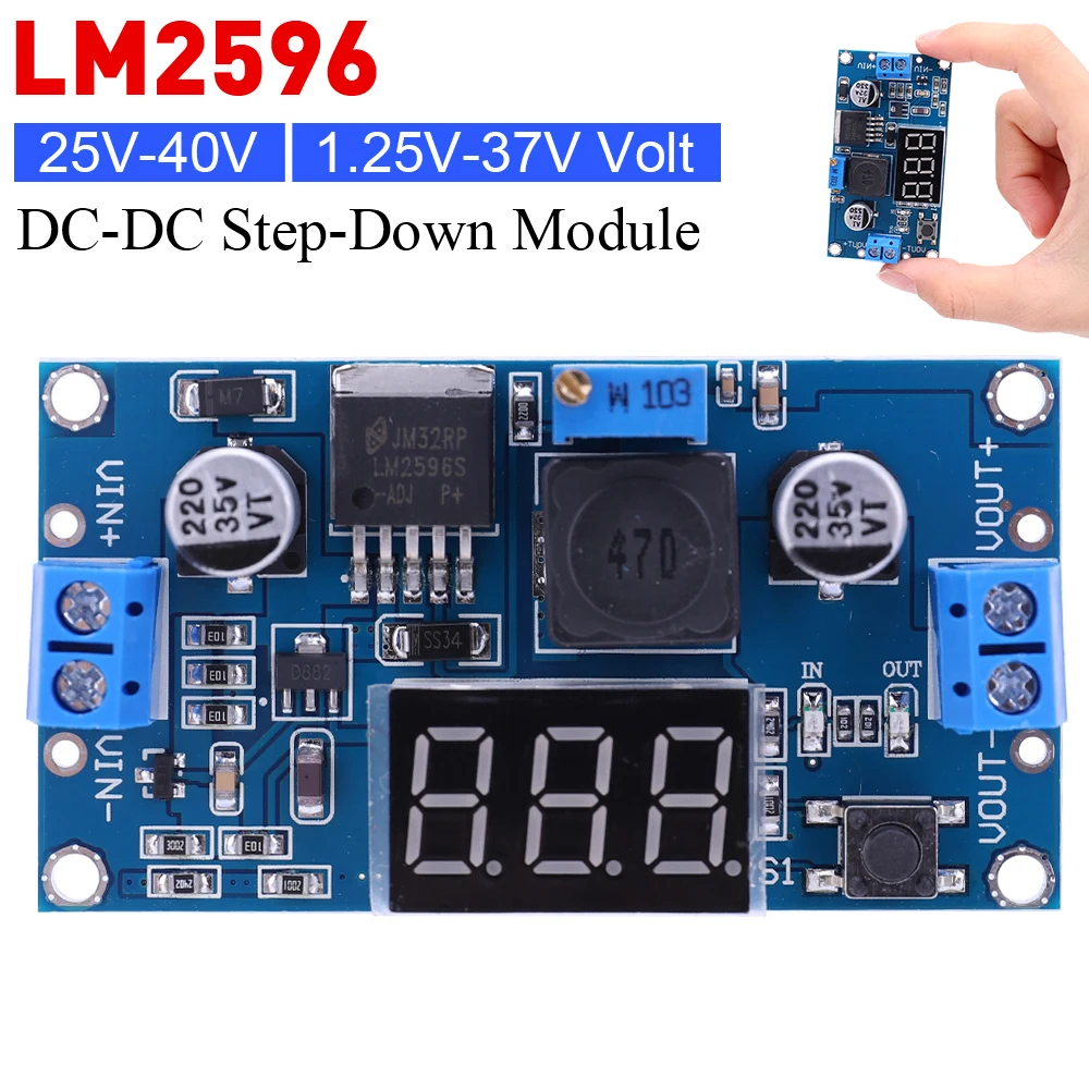 kf-S98f0428ab770413c92cad53fe070ca1bf-LM2596-DC-DC-Step-Down-Power-Supply-Module-Electronic-Voltage-Stabilizer-Input-25V-40V-Output-1.webp LM2596 DC-DC Step-Down Power Supply Module Electronic Voltage Stabilizer Input 25V-40V Output 1.25V-37V Variable Volt Regulator - Image 1